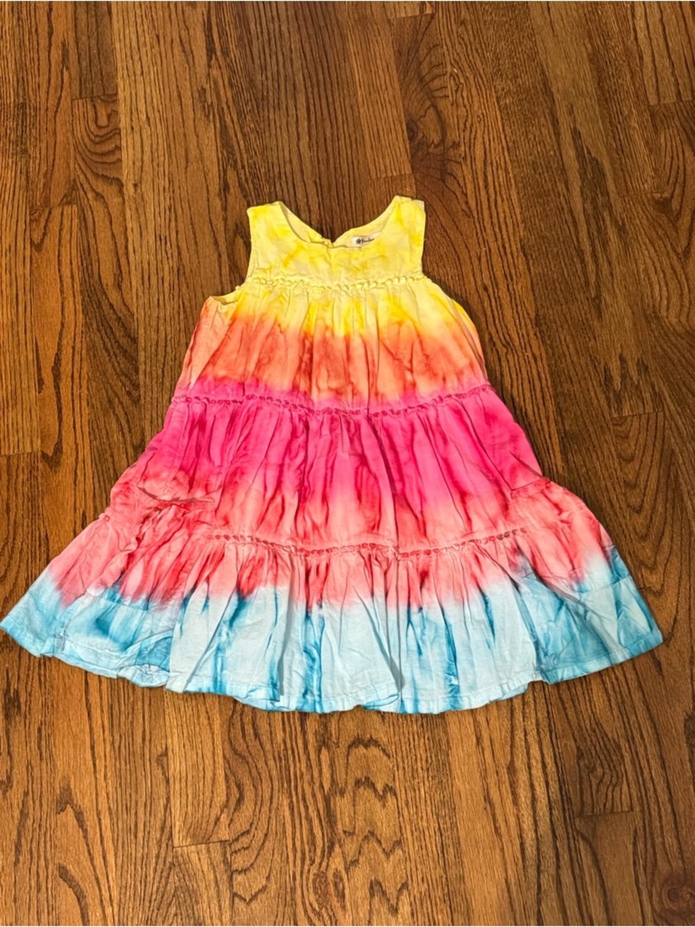 Girls Tie-Dye Tiered Sundress in Yellow, Pink & Blue with Pockets!